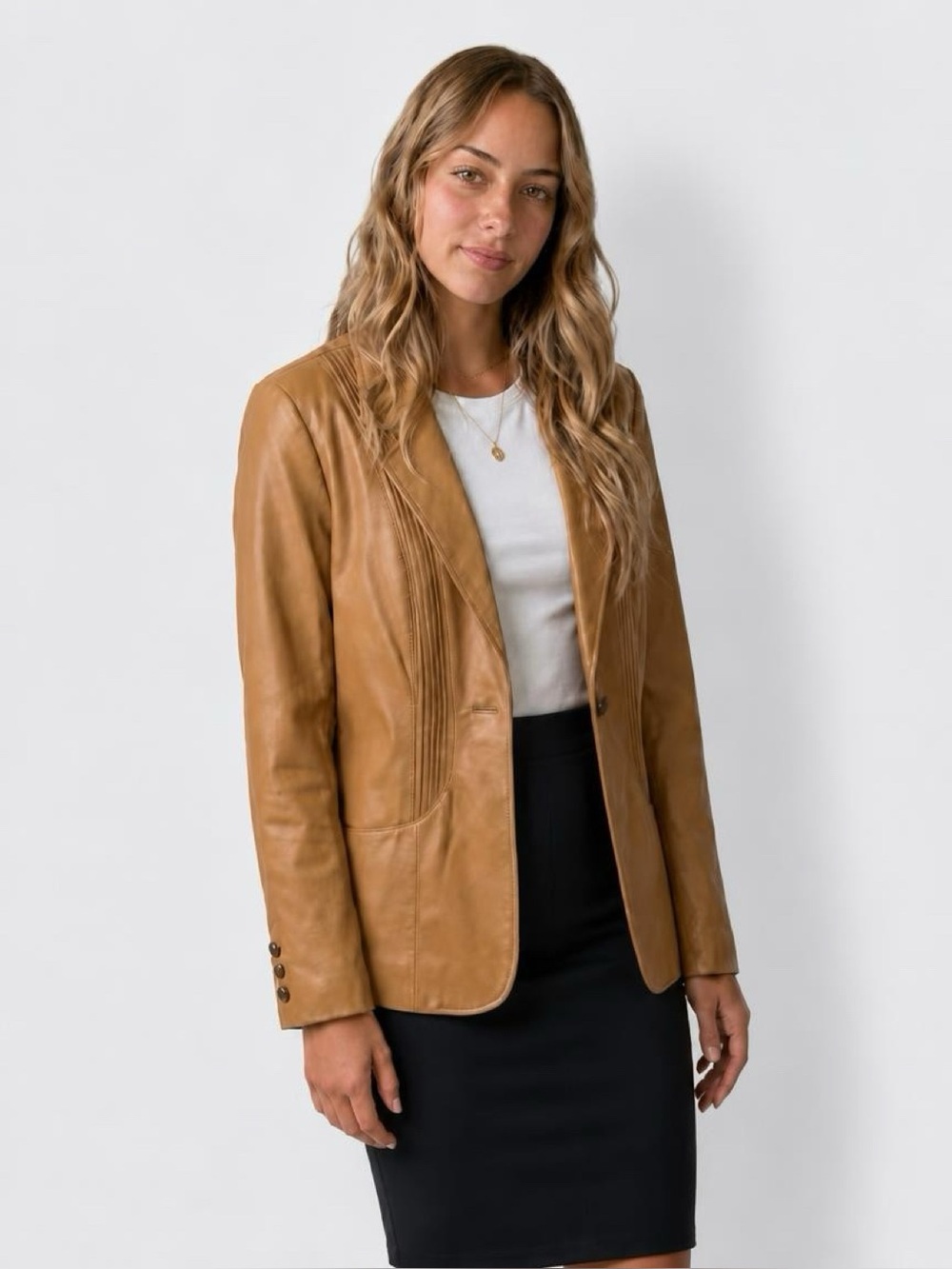 Y2K Tan Leather Blazer